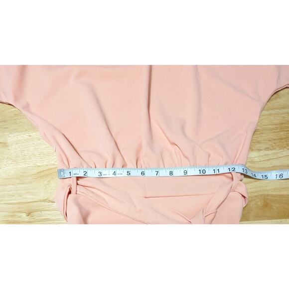 Womens Peach Belted Midi Dress Short Sleeve Office Cocktail Summer Party Dress S - Picture 4 of 14